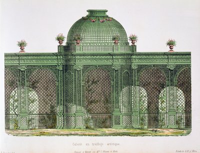 Design til et arkadeformet espalier med en central kuppel, udgivet for Bureau de Moniteur des Menusiers, Paris af French School