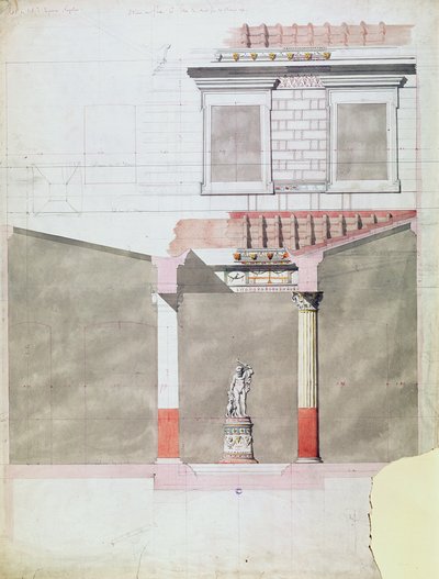 Design til atriumet i det Pompejianske palads af Prins Napoleon III (1808-73) (wc på papir) af French School