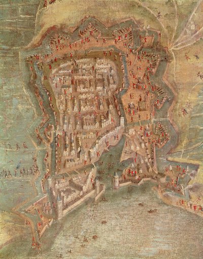 Detalje - Belejringen af La Rochelle af tropper fra kardinal Richelieu i 1627-68 (olie på lærred) af French School