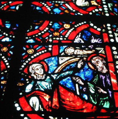 Detalje fra et af vinduerne (farvet glas) af French School