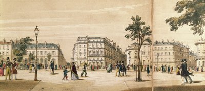 Detalje af et panorama af Boulevard des Italiens, ca. 1840 (farve litho) af French School