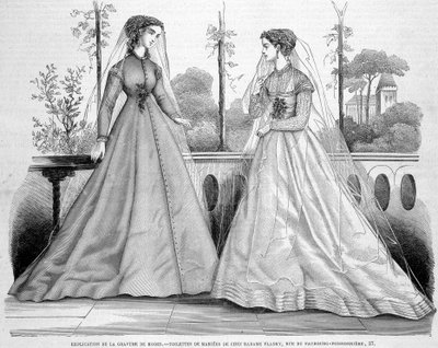 To brudetoiletter fra Madame Fladry - i ""La Mode illustrée""" af 29.09.1867. af French School