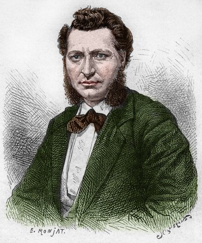 Opdaget Canada: Portræt af Louis Riel (1844-1885), canadisk politiker og forsvarer af Metis-folket. Indgravering fra slutningen af det 19. århundrede i "La nouvelle France" af Eugene Guenin. af French School