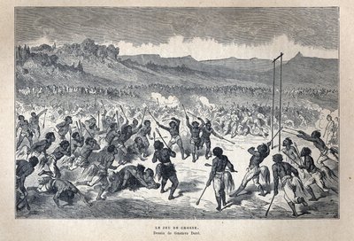 Opdaget Canada: Sport. American Indian lacrosse spil. Tegning af Gustave Dore. Indgravering fra slutningen af det 19. århundrede i "La nouvelle France" af Eugene Guenin. af French School