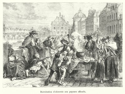 Uddeling af mad til sultende bønder (gravering) af French School