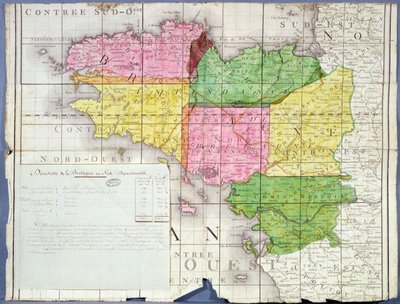 Opdeling af Bretagne i seks afdelinger, ca. 1789-90 (farve litho) af French School