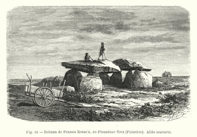 Dolmen of Pennou Creach, i Plouneour Trez, Finistere, overdækket gangbro (gravering) af French School