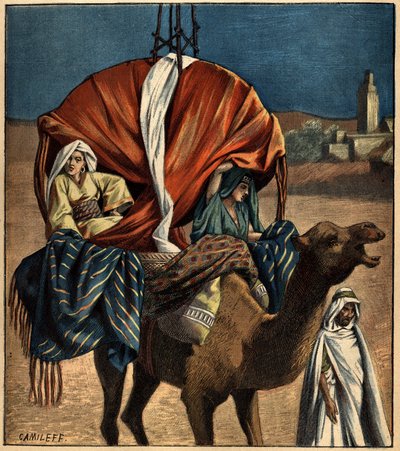 Dromedarbruger som transportmiddel. Tunesien, Afrika af French School
