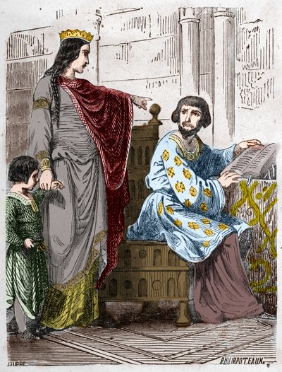 Capetianernes dynasti: Constance of Arles (986-1032), dronning af Frankrig, med Robert II den fromme (972-1031). af French School