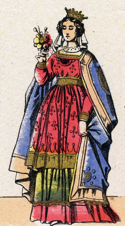 Capetianernes dynasti: Portræt af Adele eller Alix eller Alice de Champagne (1140-1206), dronning af Frankrig, kone til Louis VII dit le Jeune (1120-1180). Epinal billeddannelse fra slutningen af det 19. århundrede. Privat samling. af French School