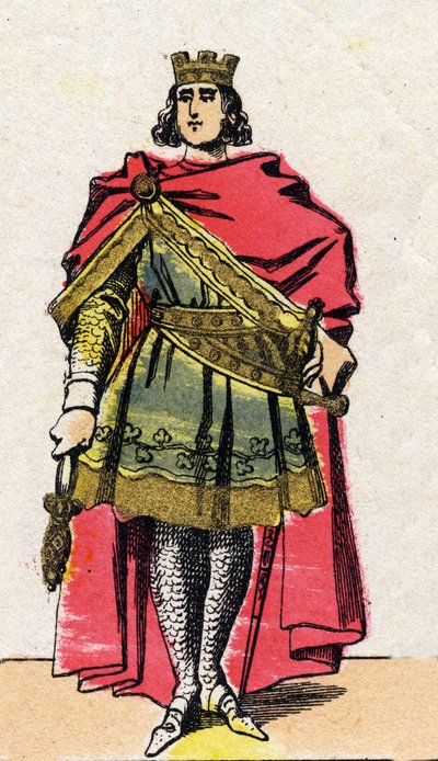 Capetianernes dynasti: Portræt af Filip II kaldet Philip Augustus (1165-1223), konge af Frankrig fra 1180 til 1223. Epinal billeddannelse fra slutningen af det 19. århundrede. Privat samling. af French School