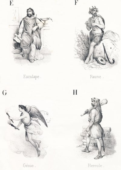 E F G H: Aesculapius, Fauna, Genie, Hercules af French School