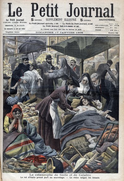 Jordskælv på Sicilien, Calabrien 1909 "Le Petit Journal" af januar 1909 (gravering) af French School