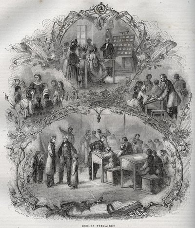 Grundskoler i Frankrig i det 19. århundrede - indgravering - New National Encyclopedia af Maurice La Charest - 1870 - af French School