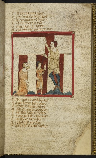 Egerton MS 3028 f.30r, Stonehenge er bygget, med Merlins hjælp, fra 