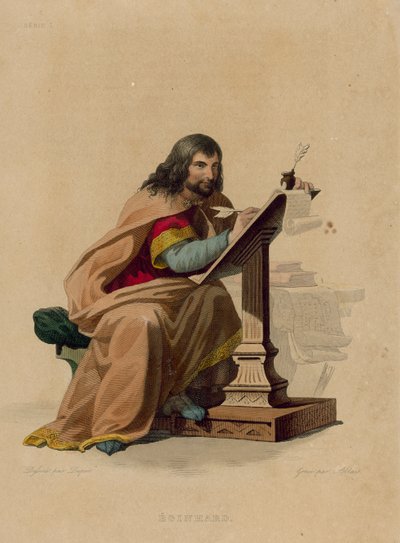 Eginhard (farvet gravering) af French School