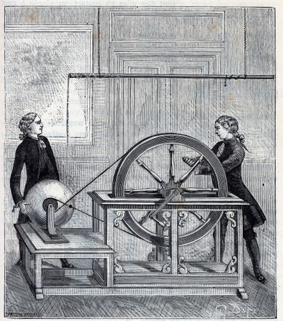 Elektrisk maskine (Generator) af Francis Hauksbee (1666-1713) perfektioneret af Boze l