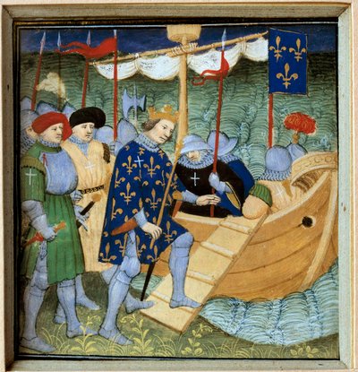Indskibning fra Saint Louis (Louis IX) (1214-1270) til det 7. miniaturekorstog i den franske skole af French School