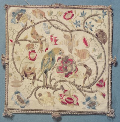 Broderi med et design af papegøjer af French School