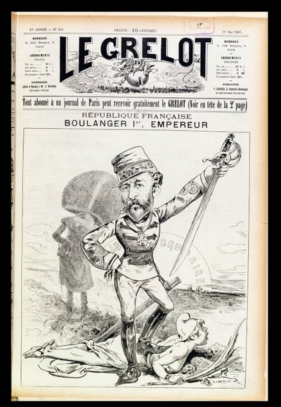 Kejser Boulanger den Første, karikatur fra forsiden af Le Grelot, 29. maj 1887 af French School
