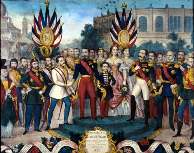 Kejser Napoleon III (1808-1873) modtog udenlandske suveræne ved 1967 Universal Exposition Graving of the 19th Century. Compiegne Castle Museum af French School