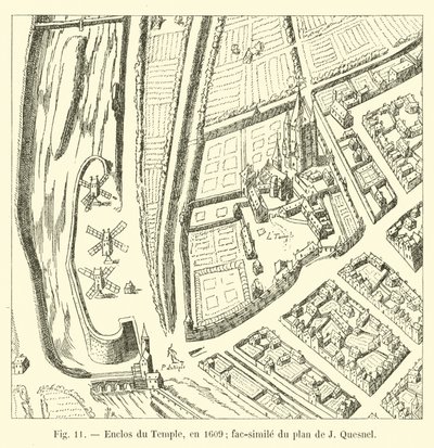 Tempelindhegning, i 1609; faksimile af J Quesnels plan af French School