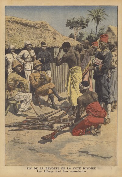 Slut på et oprør fra Abes-befolkningen i Elfenbenskysten (farve litho) af French School