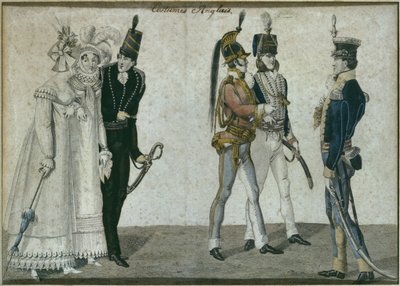 Engelske kostumer, illustration fra Le Bon Genre, begyndelsen af det 19. århundrede (farvegravering) af French School