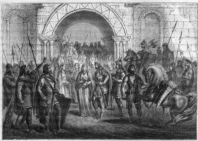 Indgangen af Chilperic I (539-584), konge af francs og Galsuinte eller Galswinthe til Rouen. af French School