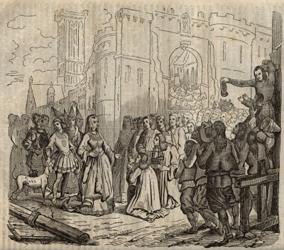 Anne de Bretagnes hovedret (1477-1514) til Morlaix - Anne af Bretagnes indtræden i Morlaix - gravering - 1838 af French School