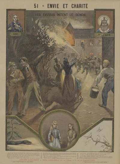 Misundelse og næstekærlighed (farve litho) af French School