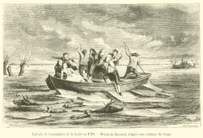 Episode af oversvømmelsen af ​​Loire i 1789 (gravering) af French School