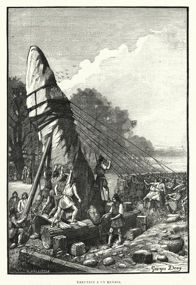Opførelse af en menhir (gravering) af French School