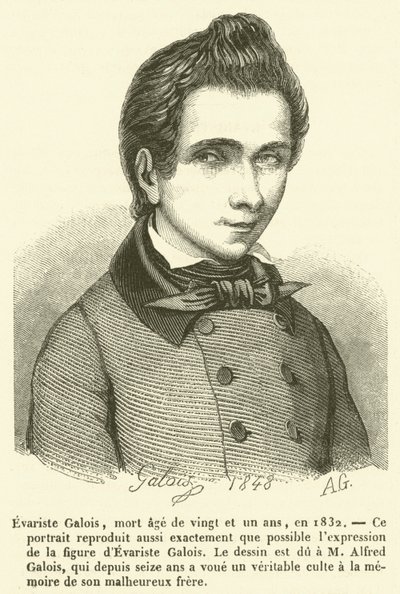 Evariste Galois, død enogtyve år gammel i 1832 (gravering) af French School