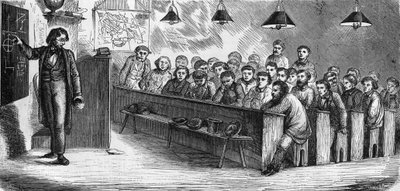 Aftenundervisning på en offentlig voksenskole i Paris i 1858. af French School