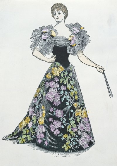 Aftenkjole med krysantemum-motiv, 1894 af French School