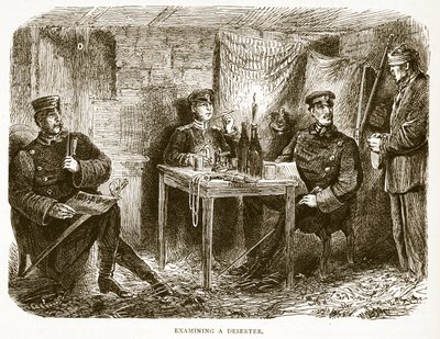 Undersøgelse af en desertør, illustration fra Cassells historie om krigen mellem Frankrig og Tyskland, 1870-1871 af French School