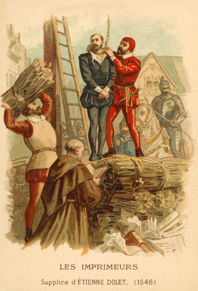 Henrettelse af Etienne Dolet, fransk lærd, oversætter og printer, Paris, 1546 af French School
