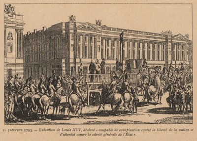 Henrettelse af kong Ludvig XVI af Frankrig, Paris, den franske revolution, 21. januar 1793 (kobberstik) af French School
