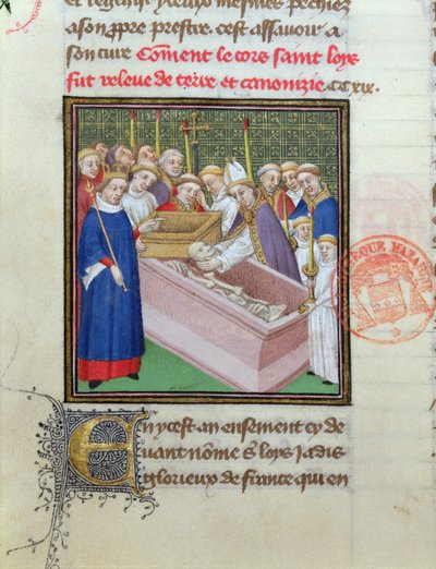 Udgravning og kanonisering af St. Louis (1215-70) i ​​1297, fra Les Grandes Chroniques de France af French School