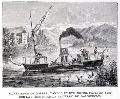 Oplevelse af Miller, Taylor og Symington, lavet i 1789, på vandstykket af Dalswintons land - i "" Album of Science; berømte lærde; Store opdagelser””” 1896. af French School