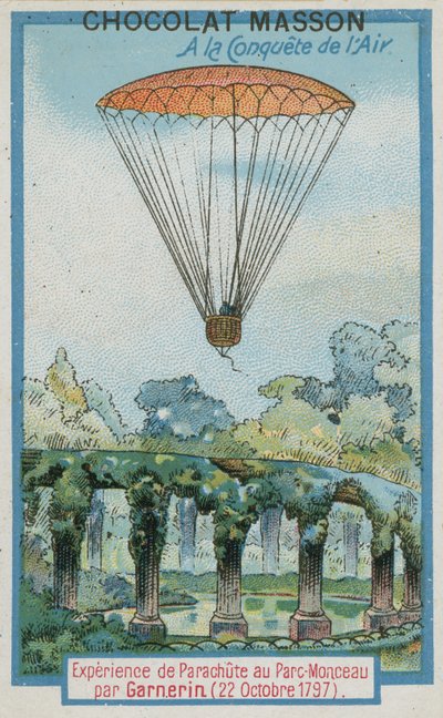 Eksperimenterer med faldskærmsudspring i Parc Monceau af Andre-Jacques Garnerin (22. oktober 1797) af French School