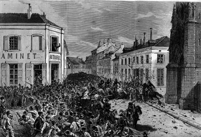 Udvisning af maristerne fra Tourcoing efter dekreterne fra marts 1880, truffet af Jules Ferry og fjernelse af retten til at undervise medlemmer af uautoriserede religiøse menigheder: politiet spredte rytterne, fjendtlige over for udvisningen af maristerne, af French School
