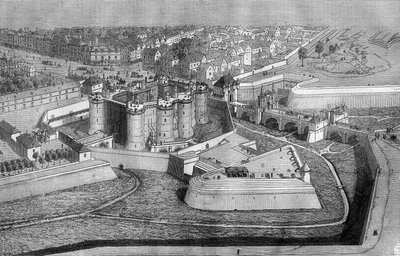 Udvendig udsigt over Bastillen i Paris i 1650. af French School
