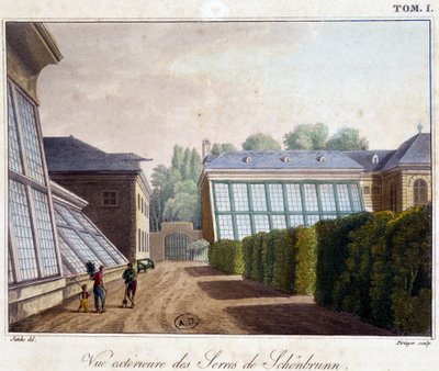 Udvendig udsigt over drivhusene i Sch¿nbrunn - i "" Picturesque Journey in Austria"" af grev Alexandre de Laborde, Paris, Didot l