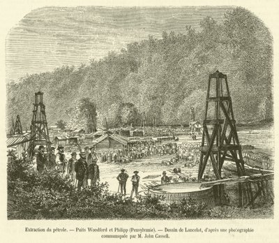 Olieudvinding, Woodford og Philipp Wells, Pennsylvania (gravering) af French School
