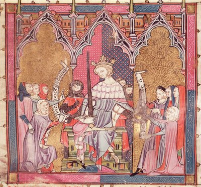 F.3r Kongen, der administrerer retfærdigheden, fra Justiniani i Fortiatum af French School