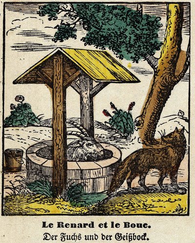 Fables de La Fontaine: ræven og de gode. Billede af Epinal, første halvdel af det 19. århundrede af French School