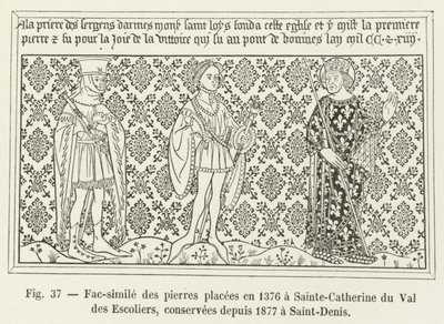 Faksimile af stenene placeret i 1376 ved Sainte-Catherine du Val des Escoliers, bevaret siden 1877 i Saint-Denis af French School