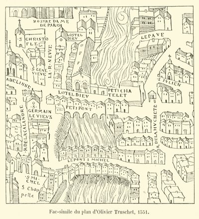 Faksimile af Olivier Truschets plan, 1551 af French School